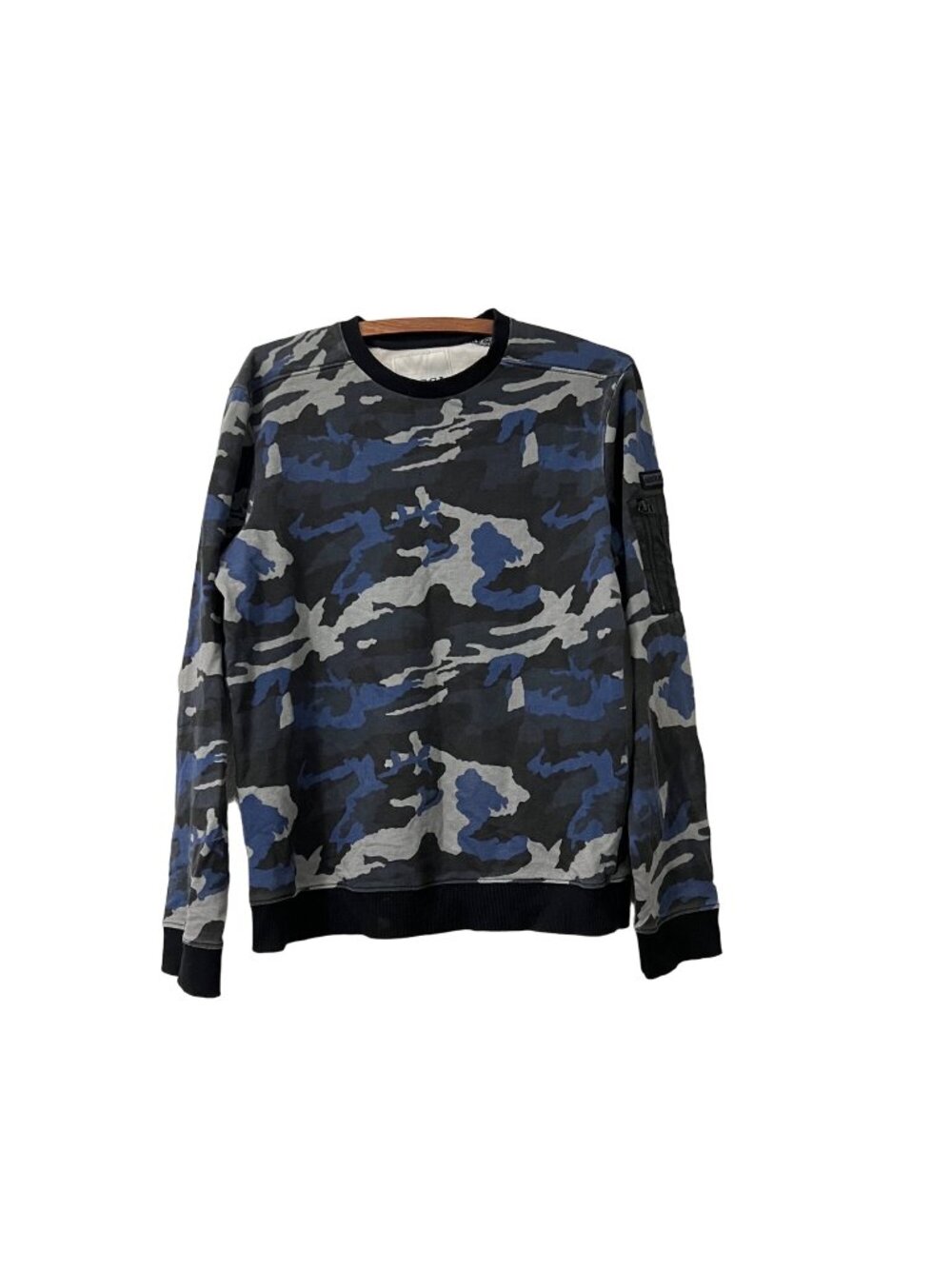Forca Mens Blue Black Camo Amsterdam Zip Pocket Sleeve Crewneck Sweatshirt S
